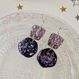 Oorbellen Charcoal Black Silver Glitters Round