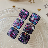 Oorbellen Charcoal Black Galaxy Squares