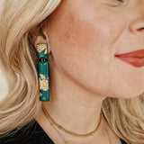 Oorbellen Emerald Tree Green Golden Rectangle