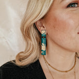 Oorbellen Emerald Tree Green Golden Rectangle