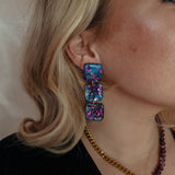 Oorbellen Charcoal Black Galaxy Squares