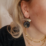 Oorbellen Charcoal Black Golden Glitters Round