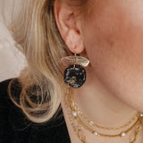 Oorbellen Charcoal Black Golden Glitters Round