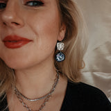 Oorbellen Charcoal Black Silver Glitters Round