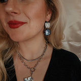 Oorbellen Charcoal Black Silver Glitters Round