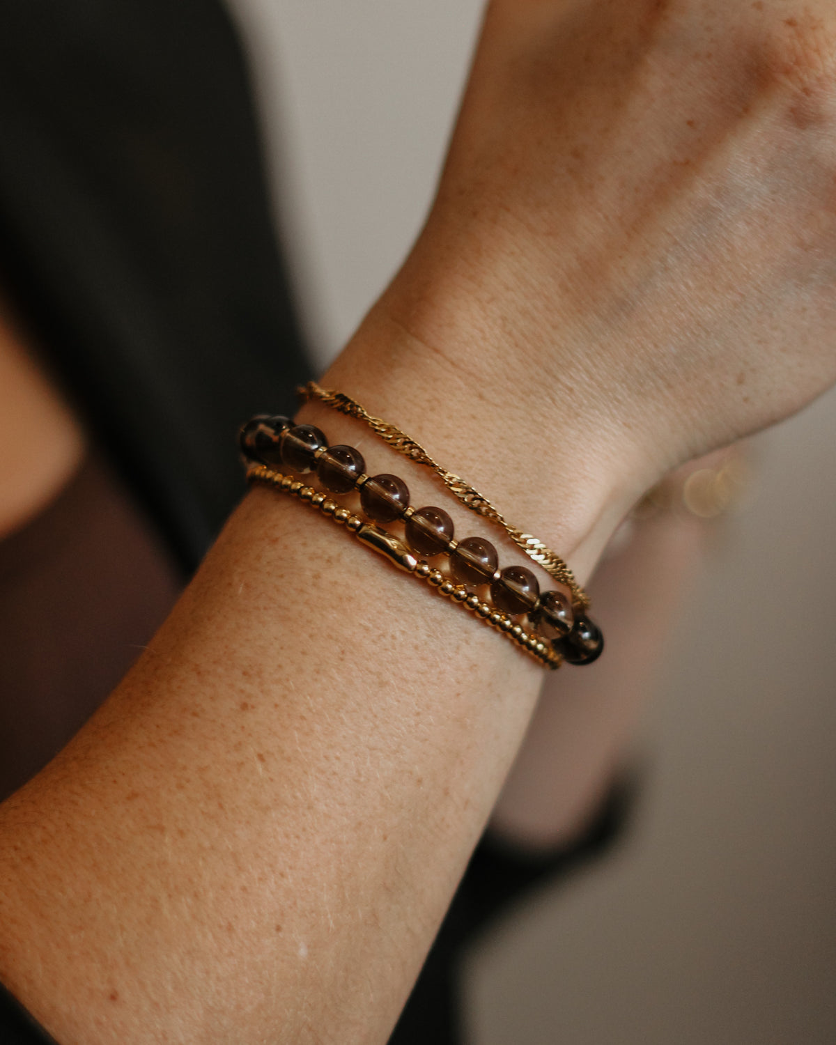 Armband Smokey Quartz Brown op model