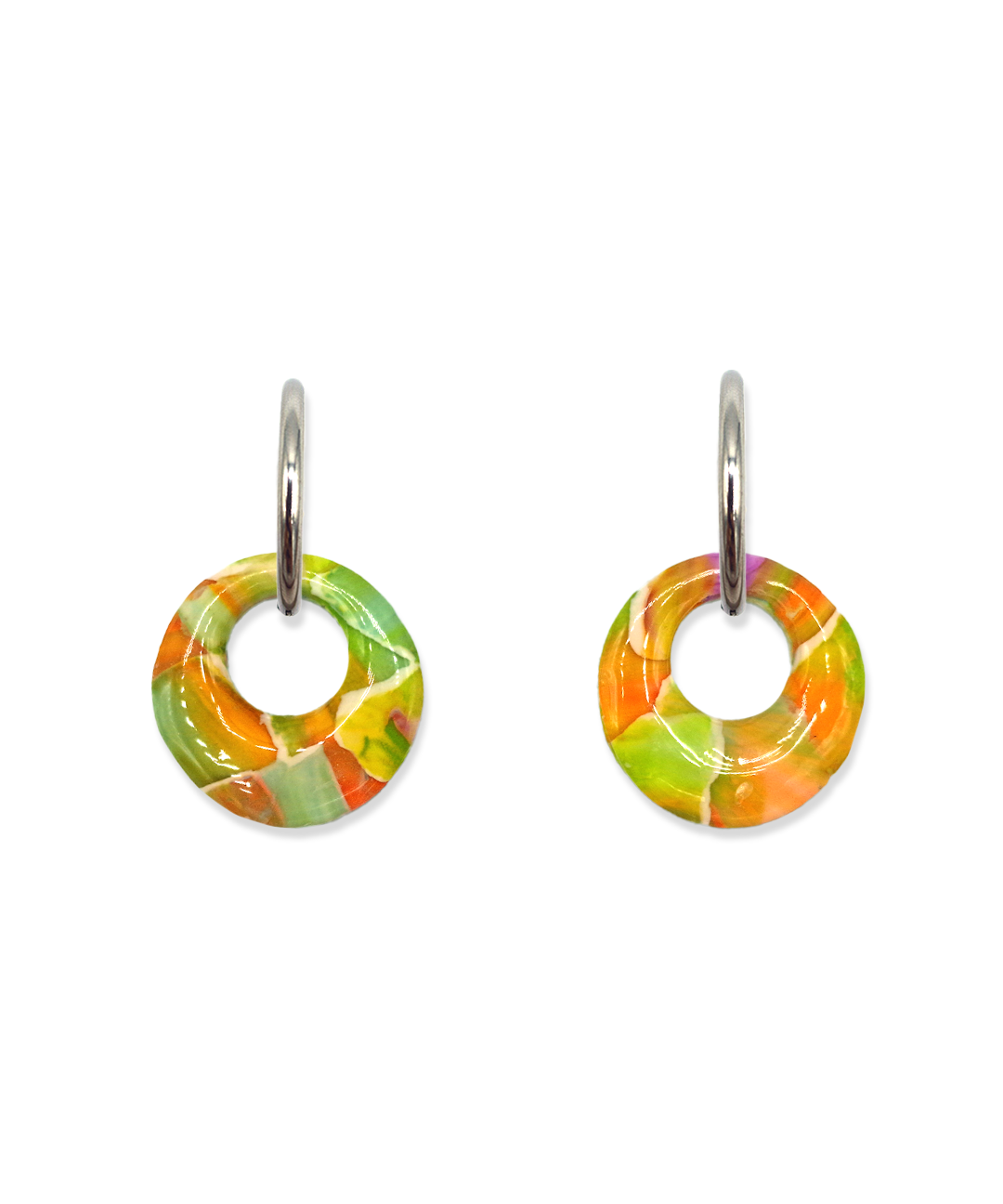 Oorbellen Watercolor Green Round | Double Sided