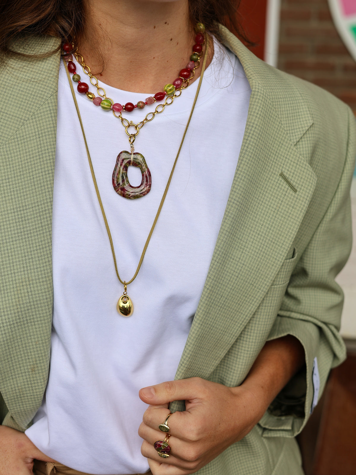 Ketting Cord Olive Tie op model