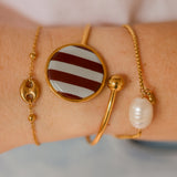 Armband Cuff Burgundy & Light Blue Stripes