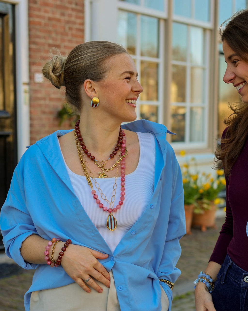 Ketting Pink Jade op model