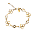 Fleurette Armband in goud met open bloemmotieven en ruitvormige schakels