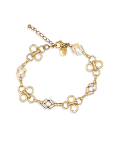 Fleurette Armband in goud met open bloemmotieven en ruitvormige schakels