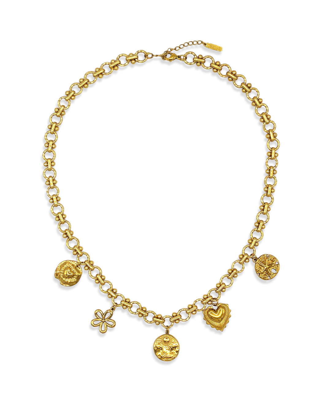 Gouden Coquette ketting met vijf vaste bedels