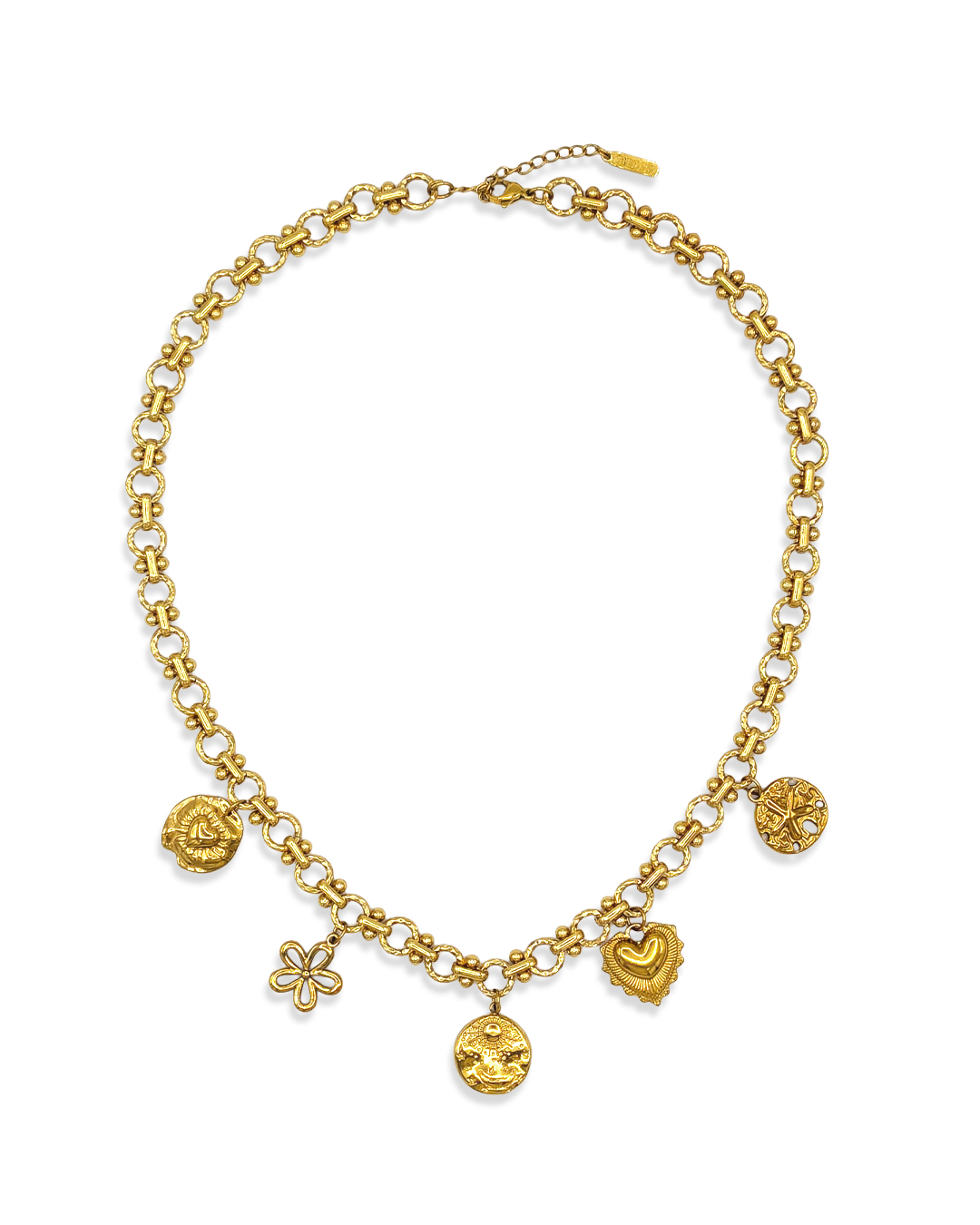 Gouden Coquette ketting met vijf vaste bedels