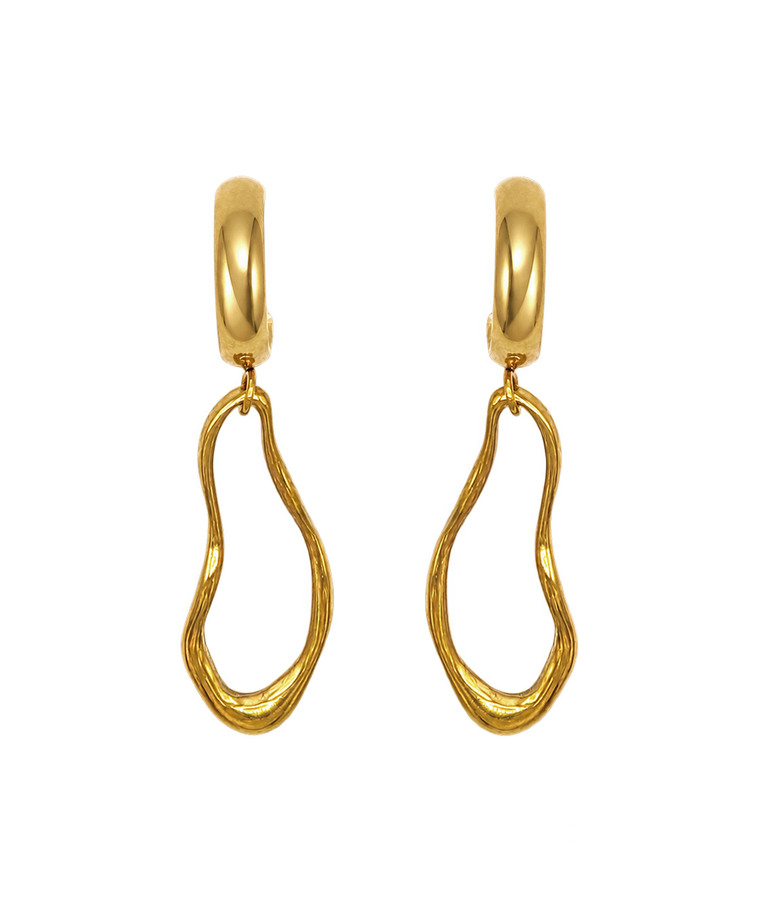 Gouden Ovelle Oorbellen met kleine hoops en open organische hangers